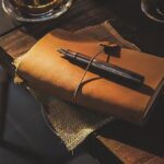 book, pen, notebook, diary, desk, writing, office, table, note, creative, brown book